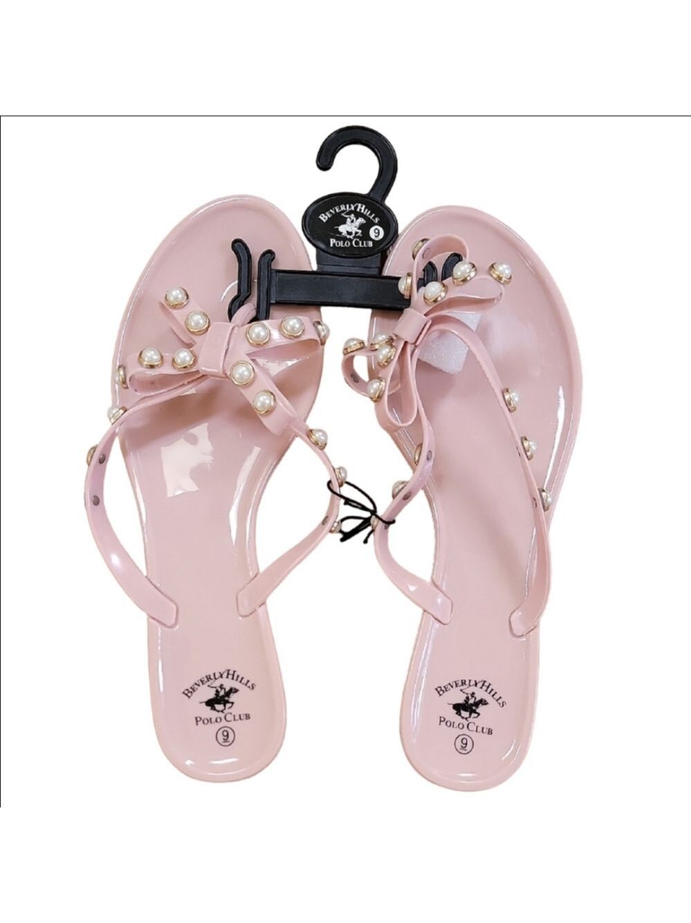 Beverly Hills Polo Club Pink Sandals w/ Pearls & Bow Size 9 NWT